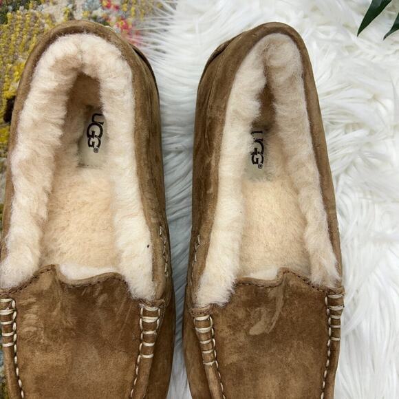 UGG Fleece Lined Slip On Suede Ansley Slipper Loafer Chestnut 6 Style 3312 - Picture 4 of 11